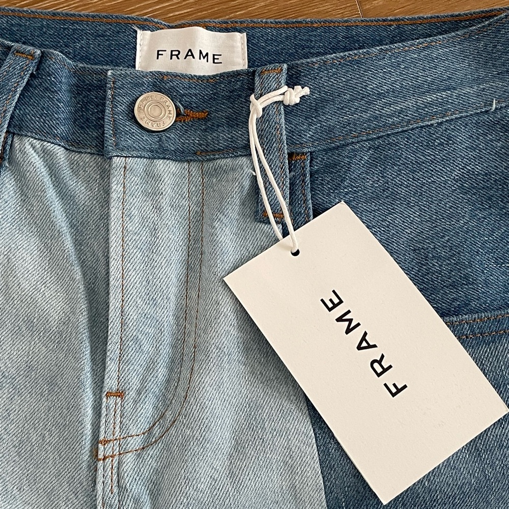 FRAME Two-Tone Blue Panel Wide-Leg Jeans - Picture 2 of 4